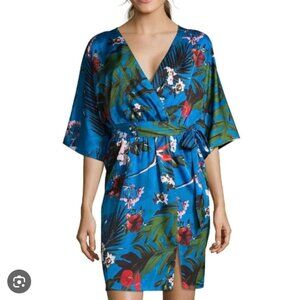 Nicole Miller Blue Floral Wrap Dress